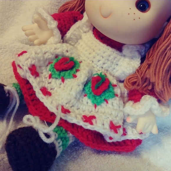 Vintage Christmas Decor Yarn Knit Clown Doll circus world kid red green - Picture 2 of 6